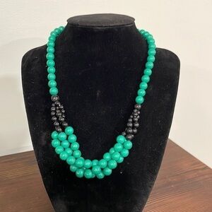 Green and Black Twisted Strand Beaded Collar Vintage Necklace